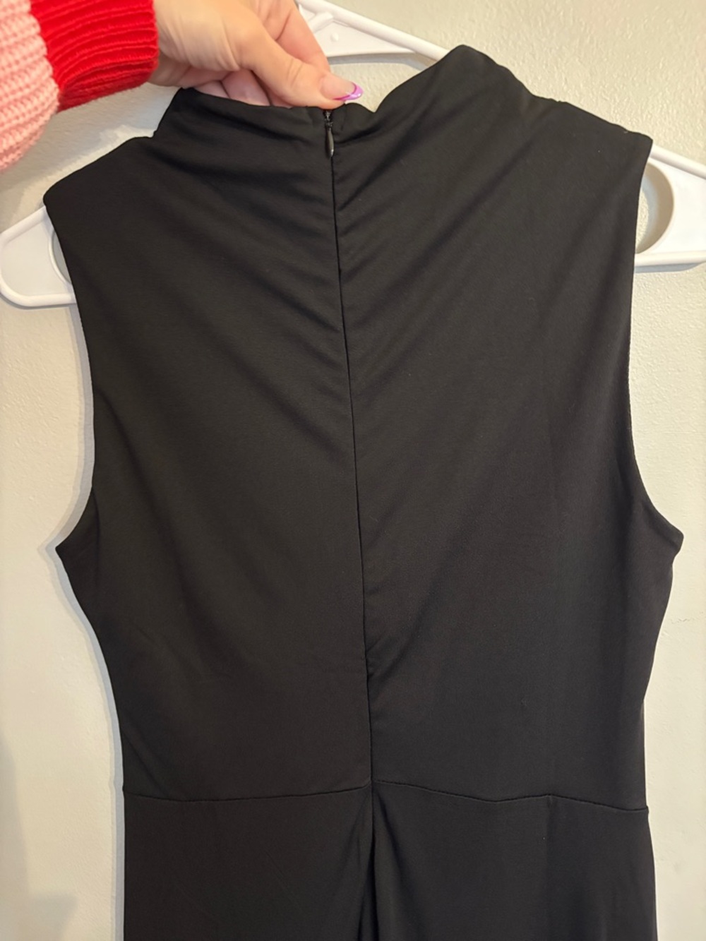 Sleeveless Mock Neck Black Midi Dress with Side Slit - Picture 6 of 12